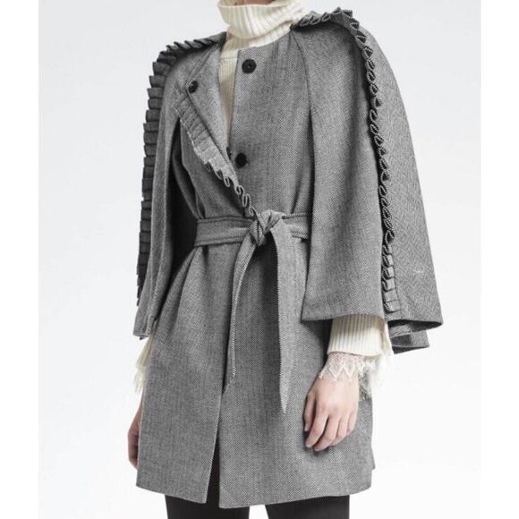 Banana Republic x Olivia Palermo Belted Cape HerringboneTrench Size Large - Picture 1 of 8